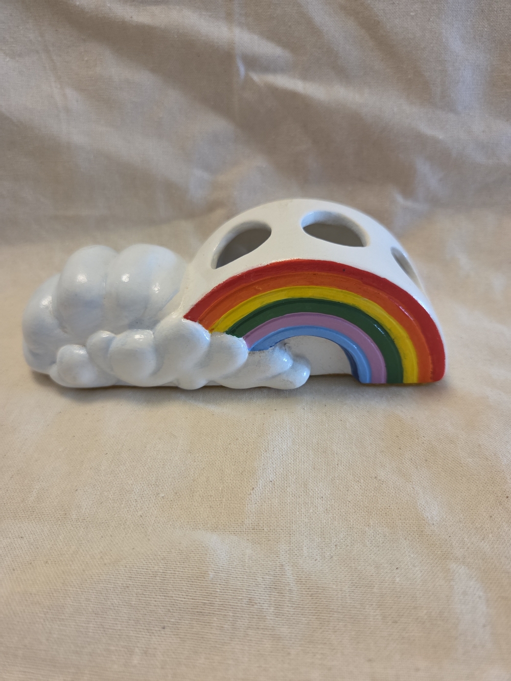 Vintage Ceramic Toothbrush Or Pencil Holder Rainbow Clouds Bathroom Desk 80s 90s
